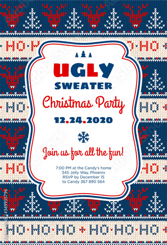 Ugly sweater Merry Christmas party ornament background pattern invitation greeting card