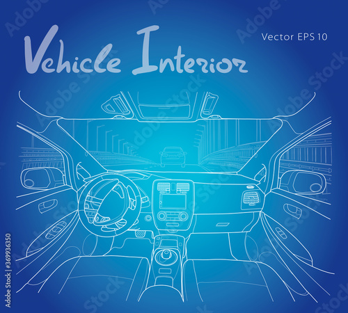 Interior of electromobile with automatic gearbox. Vector illustration