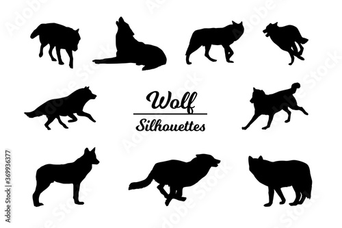 Wolf animal silhouettes.