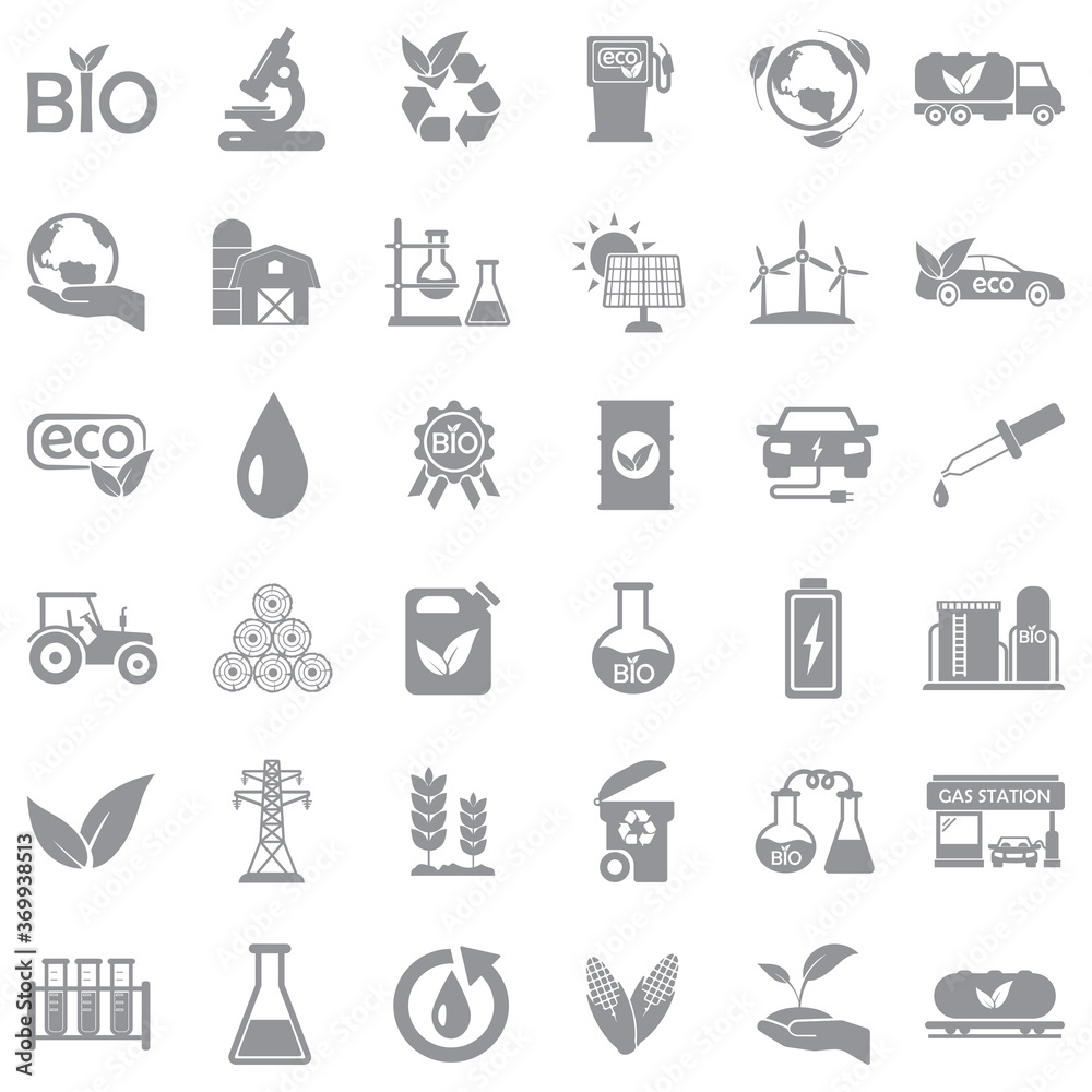 Bio Fuel Icons. Gray Flat Design. Vector Illustration. Bio Fuel Icons. Gray Flat Design. Vector Illustration.