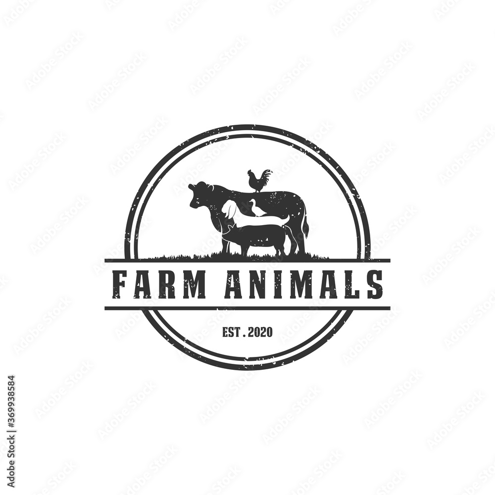 Vector isolated farm animal retro logo design