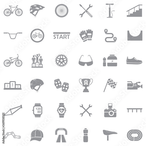 Biking Icons. Gray Flat Design. Vector Illustration.