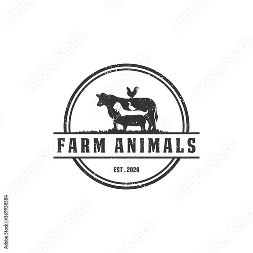 Vector isolated farm animal retro logo design