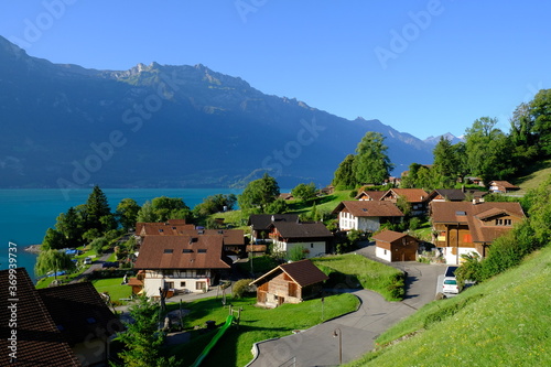 Oberreid village early morning, Brienzersee lake, Berner Oberland, Switzerland