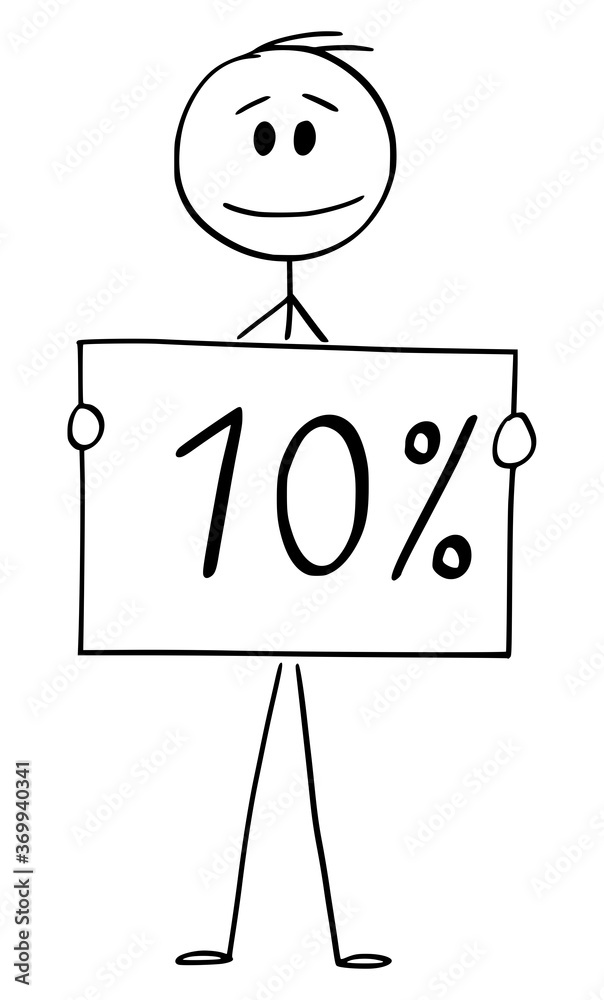 Φωτογραφία Vector cartoon stick figure drawing conceptual illustration of man or businessman holding 10 or ten percent sign