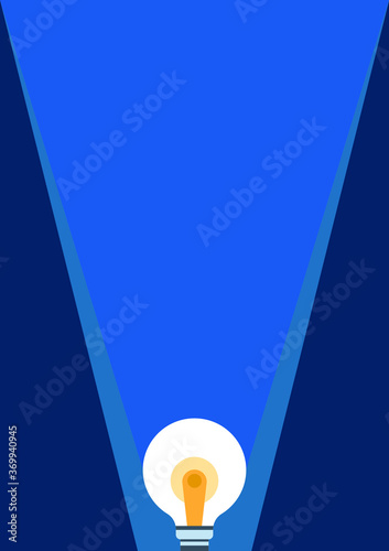 vector of light bulb on blue background for creative idea concept with copy space in flat color design