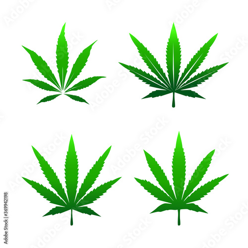 Cannabis leaf collection in green colors, vector isolated on white