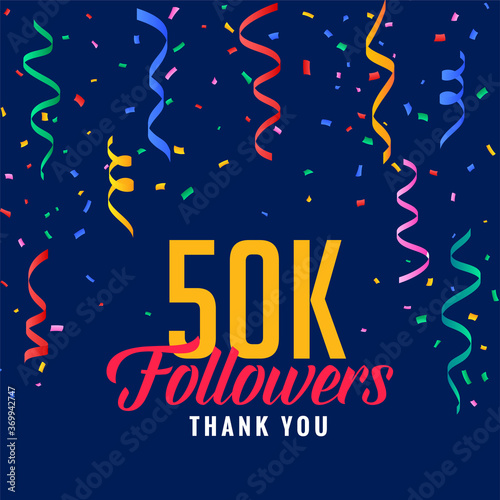 50k social media followers celebration background with falling confetti