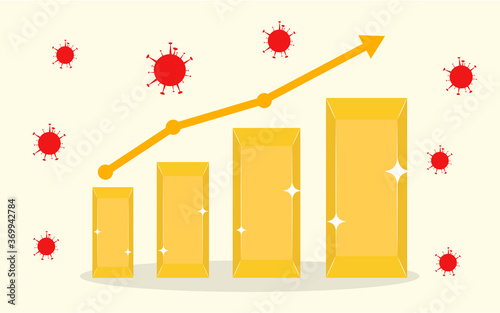 Gold price increase escalates high in coronavirus covid 19 effect, Gold trade in corona virus, Vector
