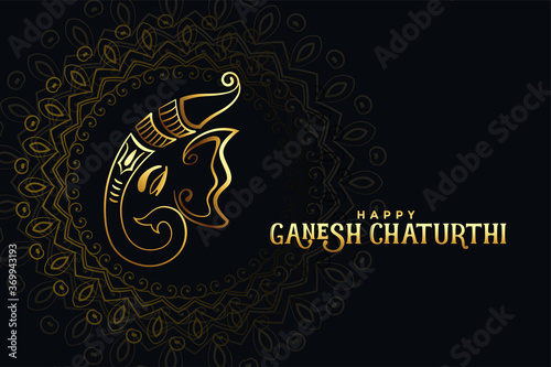 black and golden happy ganesh chaturthi festival background