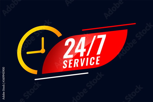 24 hour and 7 days service background with clock