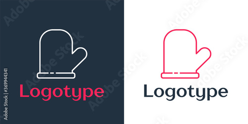 Logotype line Oven glove icon isolated on white background. Kitchen potholder sign. Cooking glove. Logo design template element. Vector.