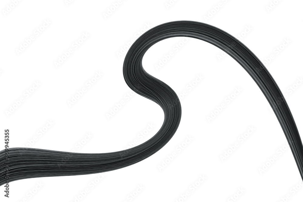Swirled long black hair strand on white, isolated