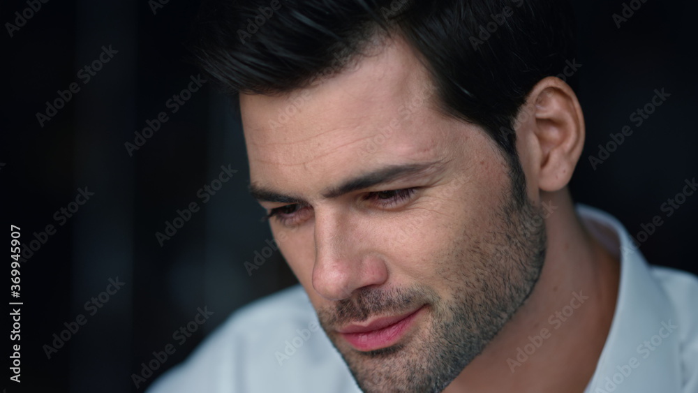 Businessman face working on laptop at workplace. Freelancer using laptop Businessman face working on laptop at workplace. Freelancer using laptop