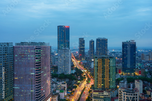 Cityscape of Hanoi skyline at Nguyen Chi Thanh street, Dong Da district during sunset time in Hanoi city, Vietnam in 2020 © Hanoi Photography