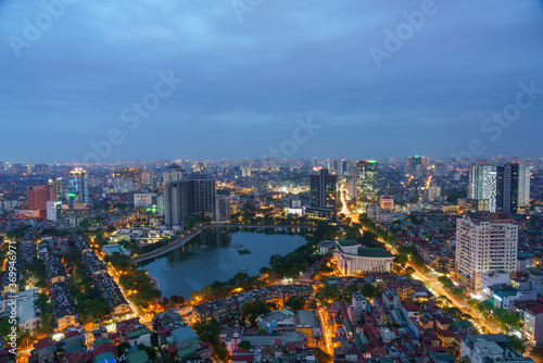 Cityscape of Hanoi skyline at Thanh Cong lake, Dong Da district during sunset time in Hanoi city, Vietnam in 2020 © Hanoi Photography