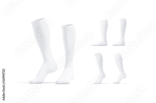 Blank white pair soccer socks toe mockup, different views photo