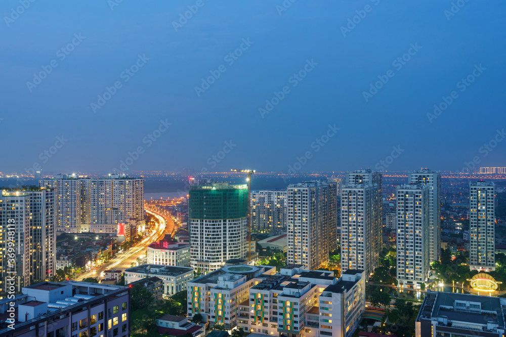 Cityscape of Hanoi skyline at Hai Ba Trung district during sunset time in Hanoi city, Vietnam in 2020
