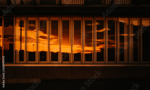 Sunset reflecting in windows 