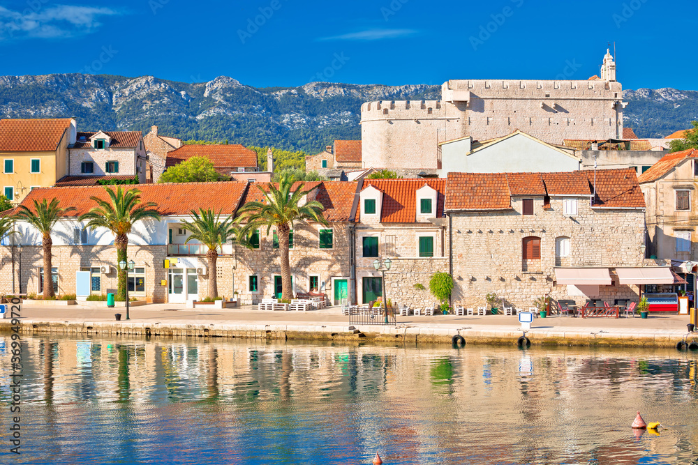 Town of Vrboska waterfront and fortress view
