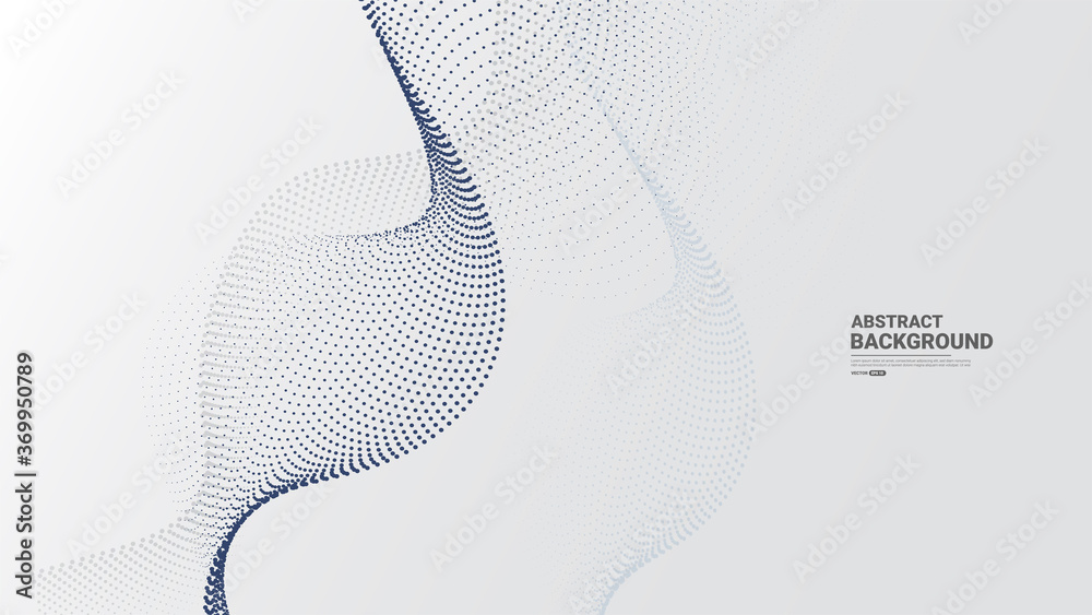 Grey white abstract background with flowing particles. Digital future ...