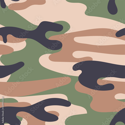 Military camouflage seamless pattern. Khaki texture. Trendy background. Abstract color vector illustration. For design wallpaper, wrapping paper, fabric.