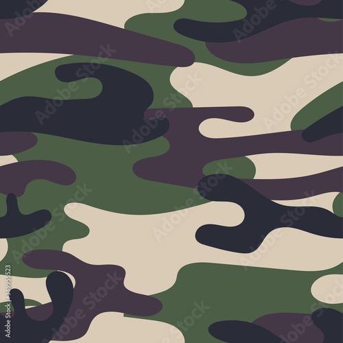 Military camouflage seamless pattern. Khaki texture. Trendy background. Abstract color vector illustration. For design wallpaper, wrapping paper, fabric.