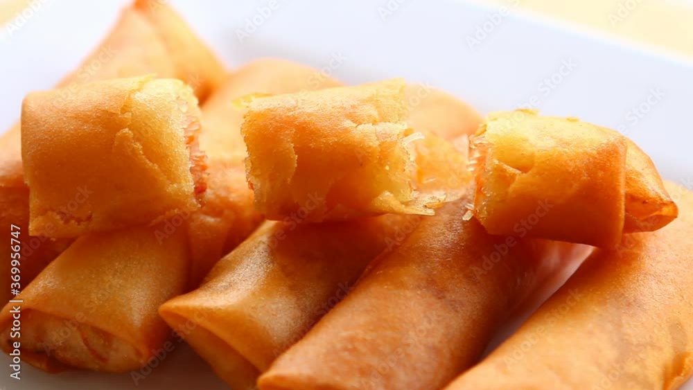 Spring rolls on plate , Thai famous dessert