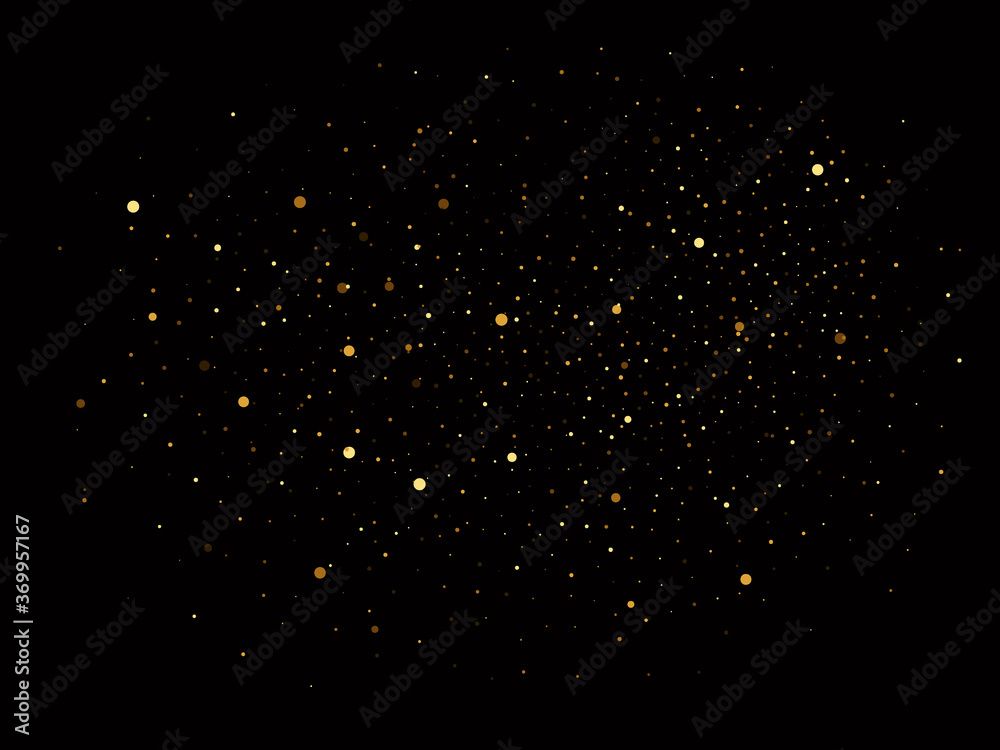 Gold glitter texture on a black background. Golden explosion of confetti. Golden abstract texture on a black background. Design element.