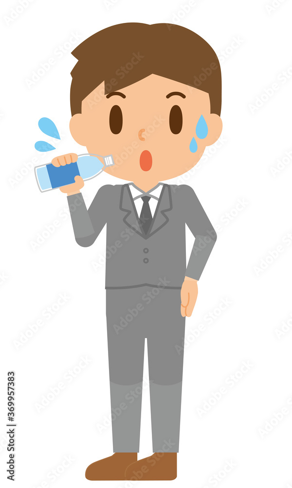 ビジネスマン　水分補給　熱中症対策