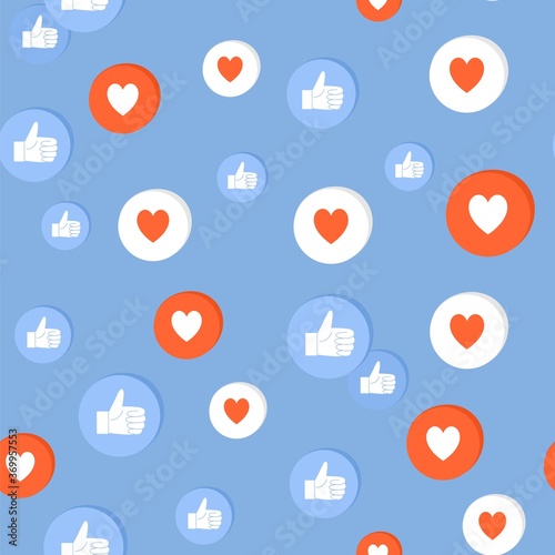 Pattern with elements of social networks, icons, likes. 