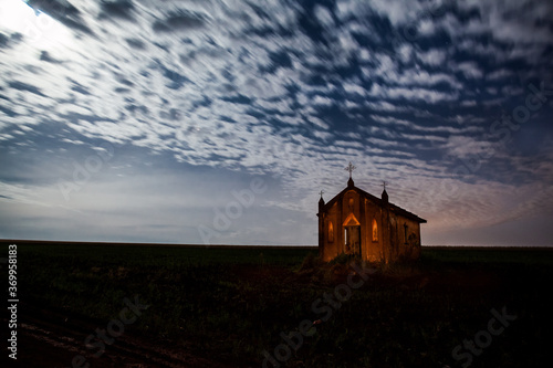 A night view scene of an abandoned old church in Ibirarema - SP - Brazil