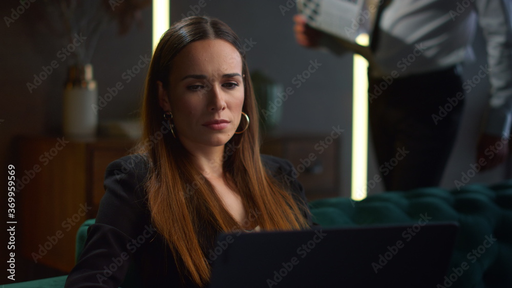 Business people working together in home office. Focused business woman Business people working together in home office. Focused business woman