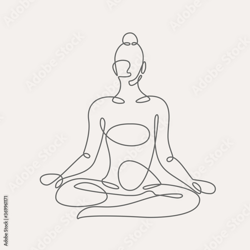 Woman doing yoga continuous one line vector illustration.