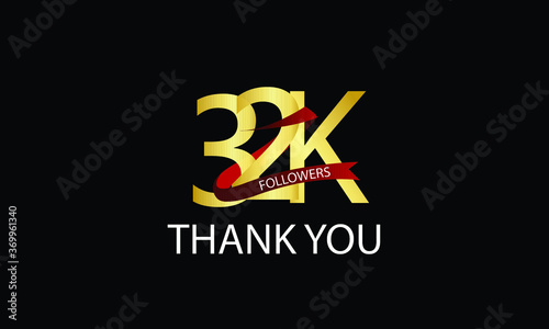 32K, 32.000 Followers Thank You anniversary Red logo with Tosca ribbon. For Social Medias - Vector	
