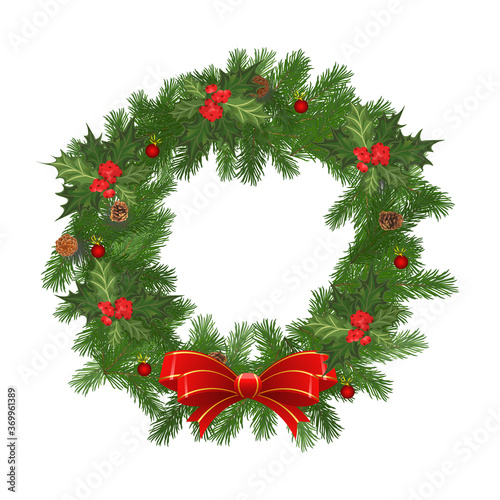 Wallpaper Mural Christmas wreath with fir branches and cones. Set of green Christmas tree branches. Vector illustration Torontodigital.ca
