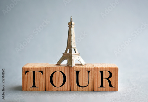 eiffel tower and word tour on wooden cubes