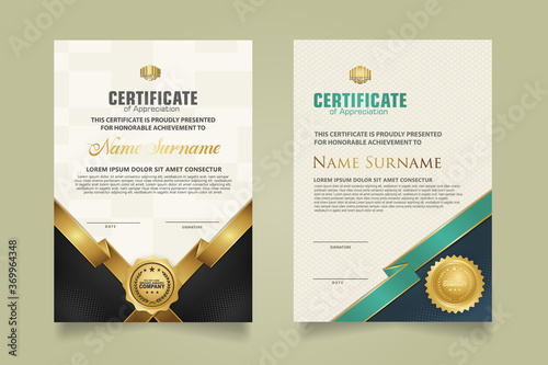 set certificate template with ribbon stripes ornament and modern texture pattern background. Diploma. Vector illustration