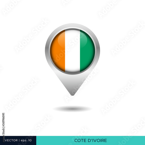 Free Download Cote d'Ivoire or Ivory Coast flag map pin vector design template - GFXLoad