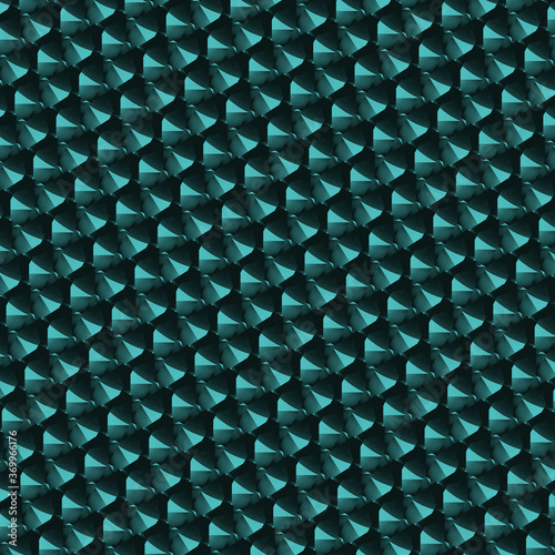 Vibrant abstract stepped pattern. Bright green blue, turquoise color illustration. Futuristic irregular shapes with shadow. Seamless background. Diagonal random ornament for story, banner, wallpaper