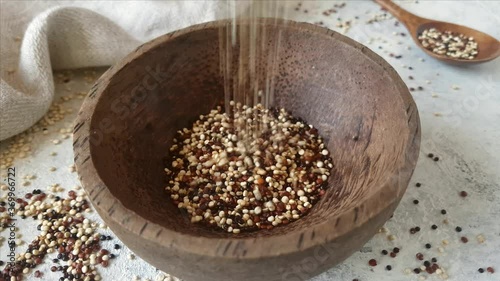 Bowl of Raw tricolor Quinoa photo