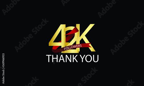 42K, 42.000 Followers Thank You anniversary Red logo with Tosca ribbon. For Social Medias - Vector photo