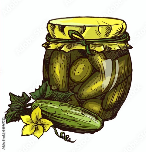  Pickled cucumbers vegetables in a glass jar