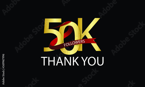 50K, 50.000 Followers Thank You anniversary Red logo with Tosca ribbon. For Social Medias - Vector