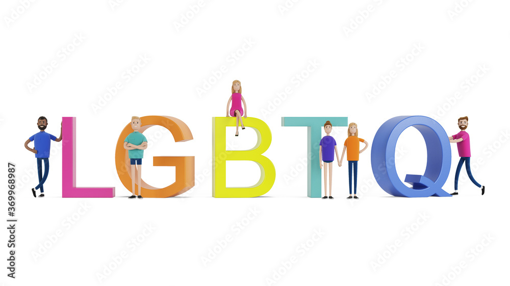 LGBT community. A group of gay, lesbian, bisexual and transgender activists. 3D illustration in cartoon style. LGBT community. A group of gay, lesbian, bisexual and transgender activists. 3D illustration in cartoon style.