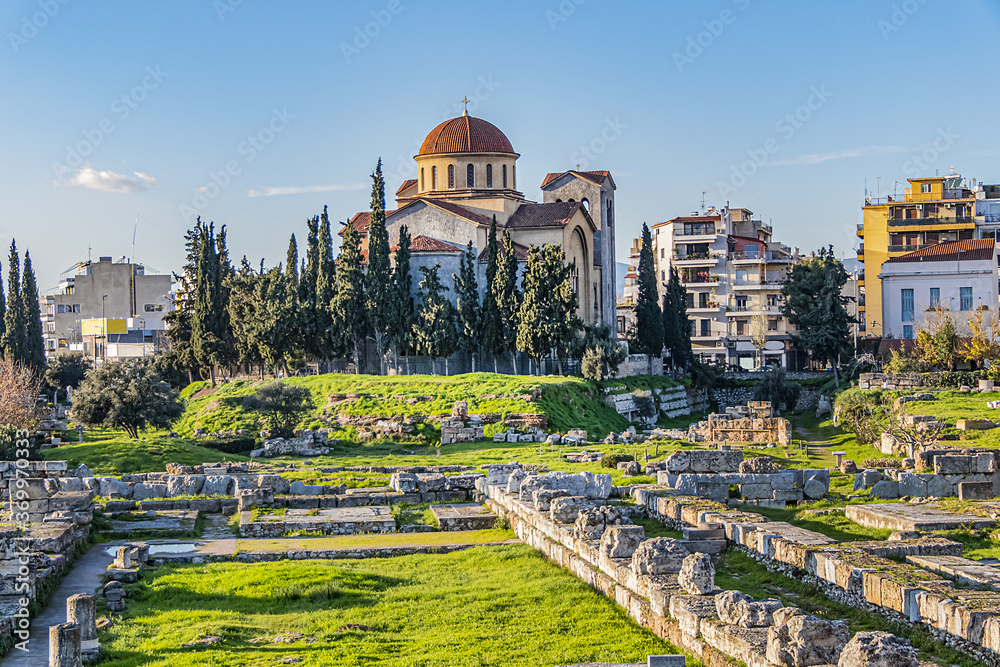 Obraz premium Kerameikos is the archaeological site of an ancient cemetery (twelfth century BC). The cemetery situated near the defensive walls that surrounded the city. Athens, Greece.