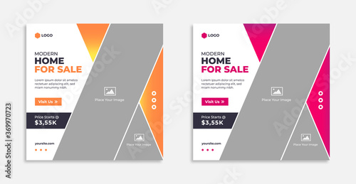 Real estate social media post template design. Editable square banner. Facebook post template. Instagram post. Vector illustration. Home sale social media post.