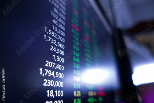 Stock exchange market graph on screen monitor. Economic and financial concept.