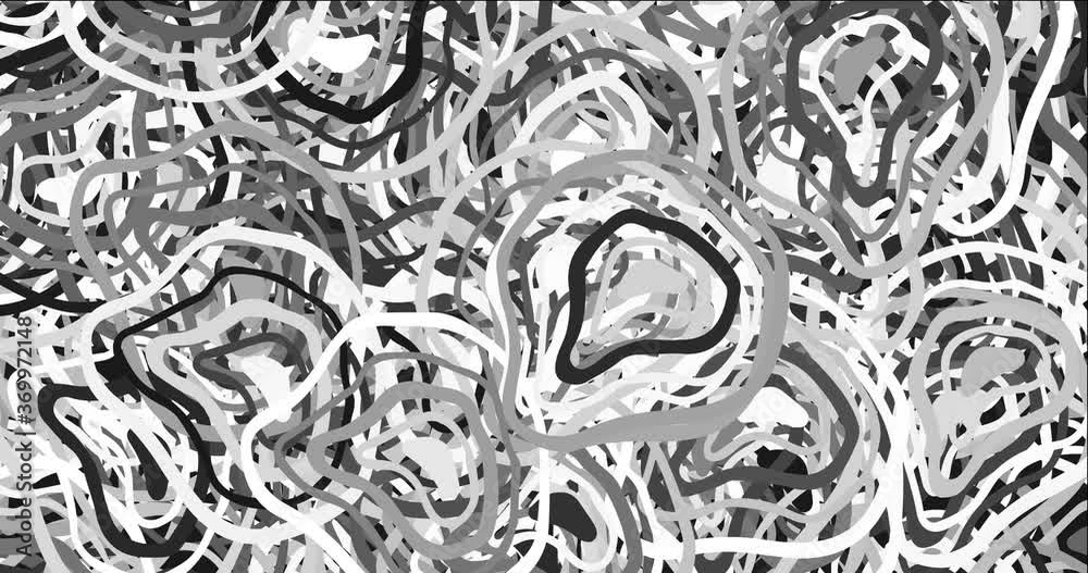 4K looping dark gray footage with chaotic shapes. High-tech clip in abstract style with random forms. Clip for mobile apps, web sites. 4096 x 2160, 30 fps.