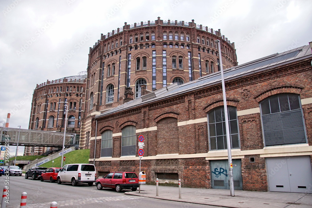 Gasometers of Vienna in Austria - once gas storage tanks today residential and commercial use